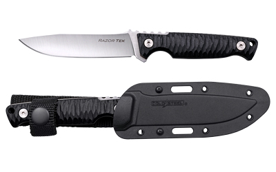 Cold Steel Razor Tek, Fixed Blade Knife, 4" Clip Point, Black GFN Handle, 4116 Stainless Steel, Satin Silver Blade, Includes Secure-Ex Sheath