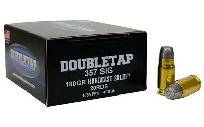 DoubleTap Ammunition Hardcast Solid, 357SIG, 180 Grain, Wide Flat Nose Gas Check Hardcast, 20 Round Box