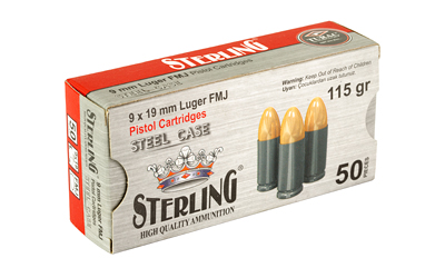 Sterling Steel Case, 9MM, 115 Grain, Full Metal Jacket, 50 Round Box — photo 2