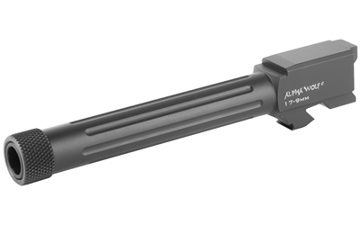 Lone Wolf Distributors AlphaWolf Barrel, 9MM, Salt Bath Nitride Coated, Threaded/Fluted, 416R Stainless Steel, 1/2X28, Fits GLOCK 17