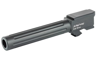 Lone Wolf Distributors AlphaWolf Barrel, 9MM, Salt Bath Nitride Coated, Fluted, 416R Stainless Steel, Conversion to 9mm Stock Length