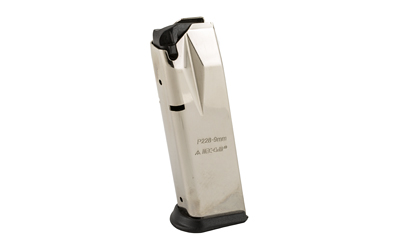 Mec-Gar USA Pistol Magazine, 9MM, 15 Rounds, Fits Sig P228 Pistols, Steel, Silver, Nickel Finish