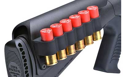 Mesa Tactical 6-Shell Side Saddle, 12 Gauge, Fits Urbino Riser, On-gun shotshell carriers, Black Finish