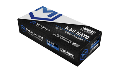 Maxim Defense Industries Tumble Upon Impact, 5.56 NATO, 70 Grain, Solid Copper Spun, 25 Round Box