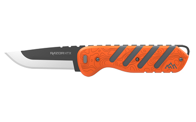Outdoor Edge Razor HTX, Folding Knife, Plain Edge, 3.5" Blade Length, Includes (5) Drop Point Blades, (1) Gutting Blade, (1) Saw Blade Pod