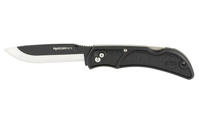 Outdoor Edge Razor Onyx, Folding Knife, Plain Edge, 3.5" Blade Length, Includes (3) Drop Point Blades, Matte Finish, Black Grivory Scales