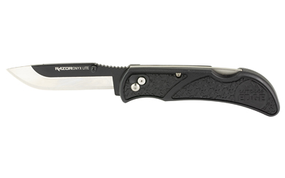Outdoor Edge Razor Onyx, Folding Knife, Plain Edge, 3" Blade Length, Includes (3) Drop Point Blades, Matte Finish, Black Grivory Scales