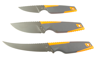 Outdoor Edge Vantex, 4-Piece Roll Pack Kit, Fixed Blade Knives, Gray & Orange Rubber Overmolded Handles, Includes (1) Drop Point, (1) Boning