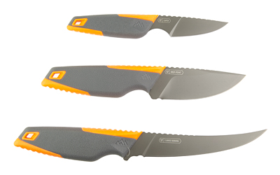 Outdoor Edge Vantex, 4-Piece Roll Pack Kit, Fixed Blade Knives, Gray & Orange Rubber Overmolded Handles, Includes (1) Drop Point, (1) Boning — photo 2