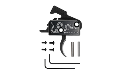 Rise Armament Super Sporting Trigger, Join or Die, Curved Trigger, Anodized Finish, Black, Includes Anti-Walk Pins