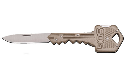 SOG Knives & Tools Folding Key, Folding Knife, 1.5" Straight Edge Drop Point, Brass Stainless Steel Handle, 420J2 Steel, Satin Finish, Silver