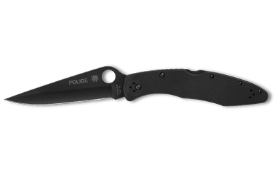 Spyderco Police, Folding Knife, 4.2" Drop Point Blade, 9.5" Overall Length, VG-10 Stainless Blade Steel, Plain Edge, TiCN Finish, Black, Back Lock