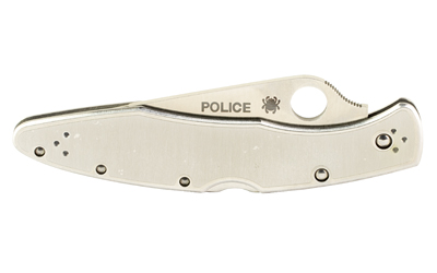 Spyderco Police, 4.125" Folding Knife, Clip Point, Plain Edge, VG10/Satin, Stainless, Circle Thumb Hole/Pocket Clip — photo 3