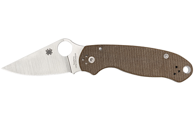 Spyderco Para 3, Folding Knife, Plain Edge, Brown Canvas Micarta Handle, Satin Finish, Silver, 2.92" Blade Length, CPM CRU-WEAR Steel