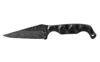 Stroup Knives BRAVO 5, Fixed Blade Knife, 3.5" Clip Point Blade, 1095 High Carbon Steel, 7.75" Overall Length, Acid Etched Finish, Black, G10 Handle
