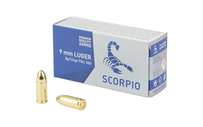 STV Technology Scorpio Ammo, 9MM, 124 Grain, Full Metal Jacket, 50 Round Box