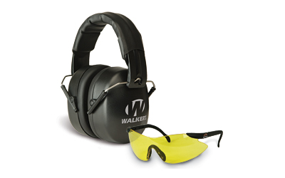 Walker's Earmuff, Folding, Padded Headband, Black, Shooting Glasses, Yellow Lenses, One Pair of Foam Plugs