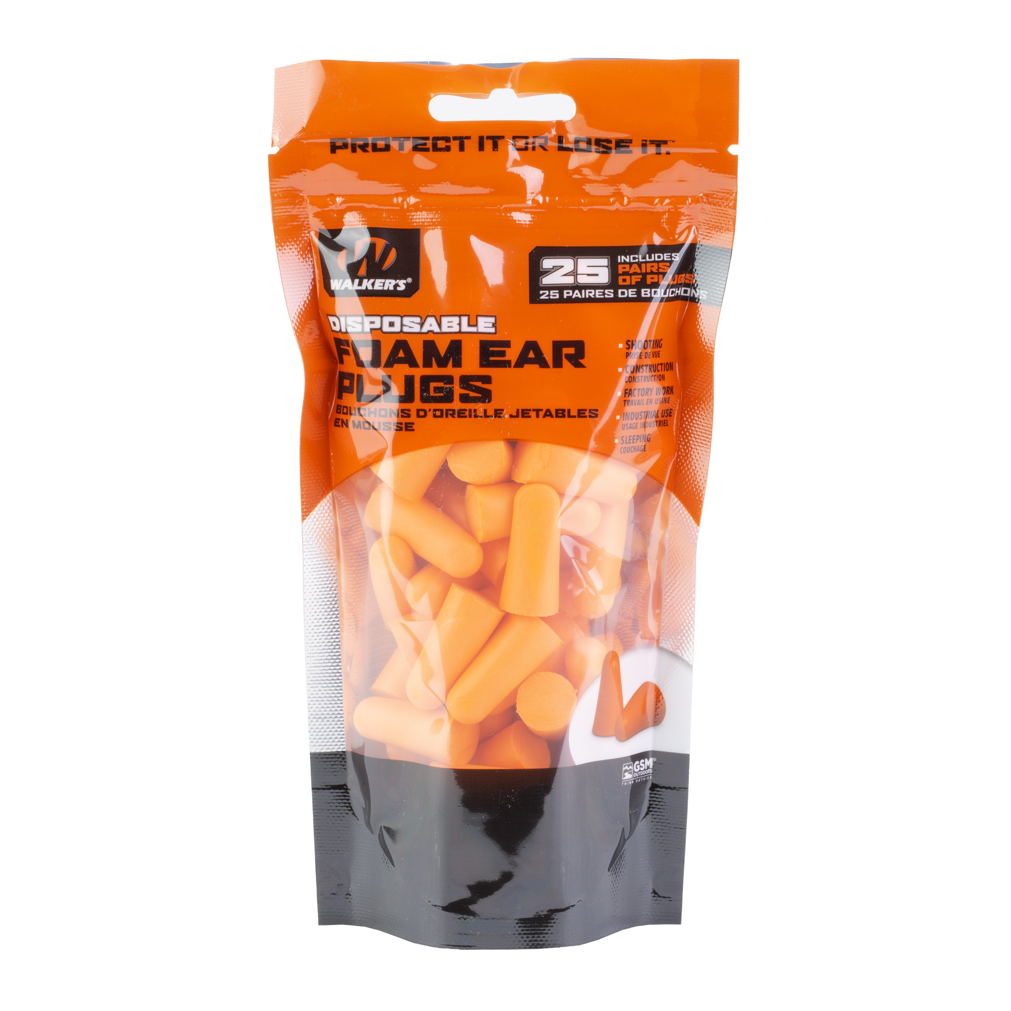 Walker's Foam Ear Plugs, NRR 32Db, 25 Pair Bag, Orange