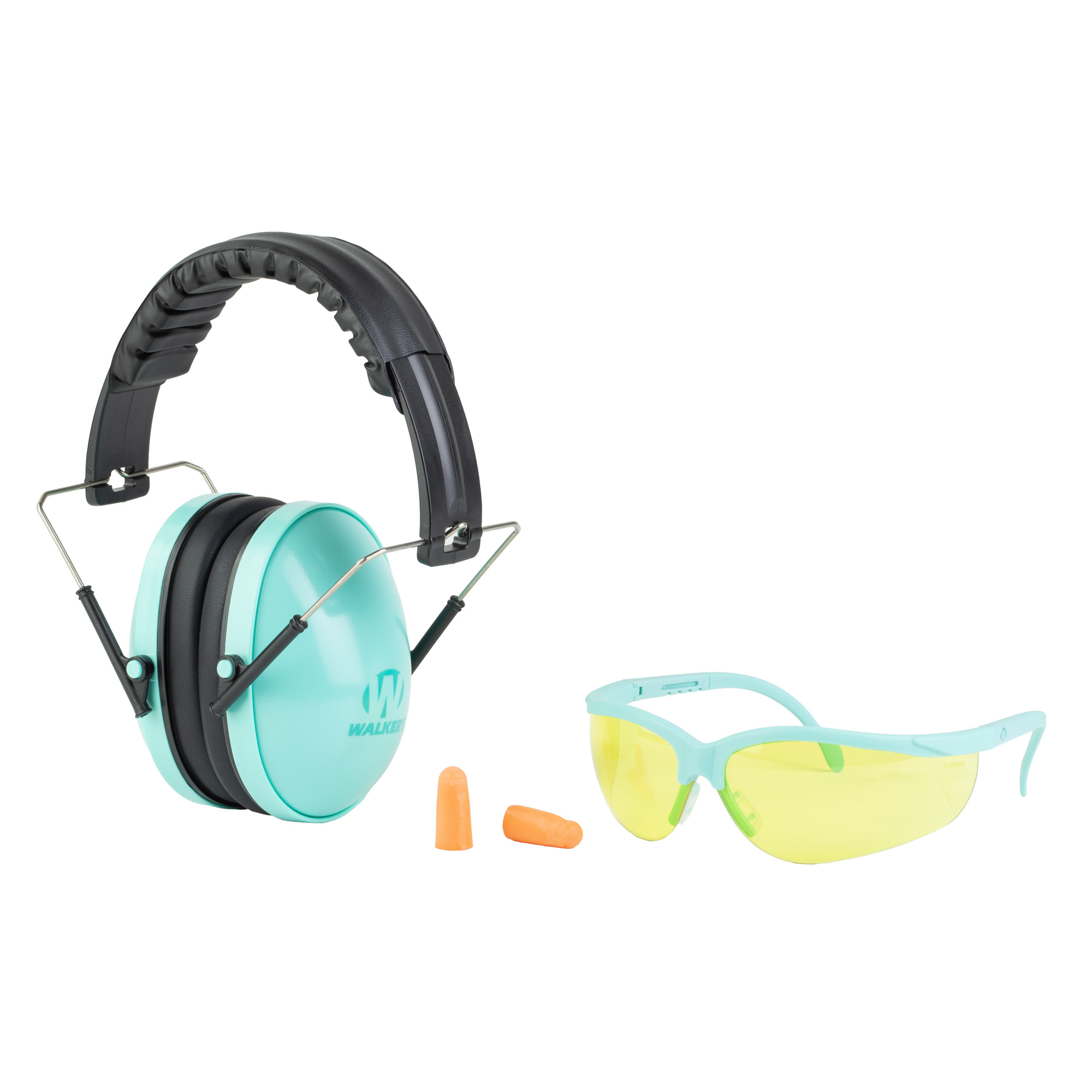 Walker's Womens Folding Muff, Earmuff, Ideal for Smaller Head Size, Teal, Includes Ear Plugs and Sport Glasses